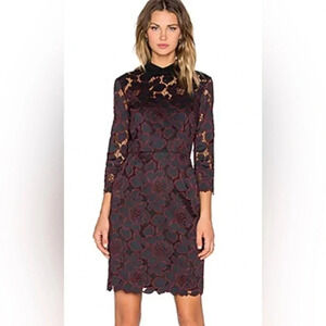Trina Turk Size 2  Black & Brandywine Lace Killian Mini Dress